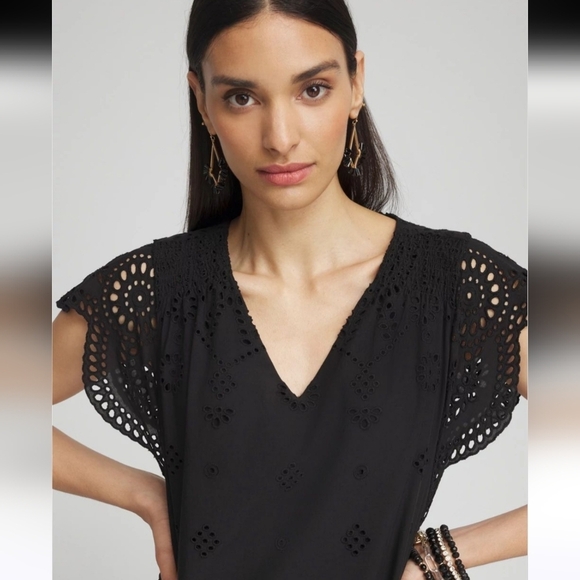 EUC CHICO'S EYELET SCALLOP HEM DRESS BLACK SZ 3.5 (18) - Picture 10 of 12